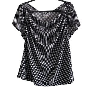 Worthington Black White Polka Dot Stretch Top XL Short Sleeve